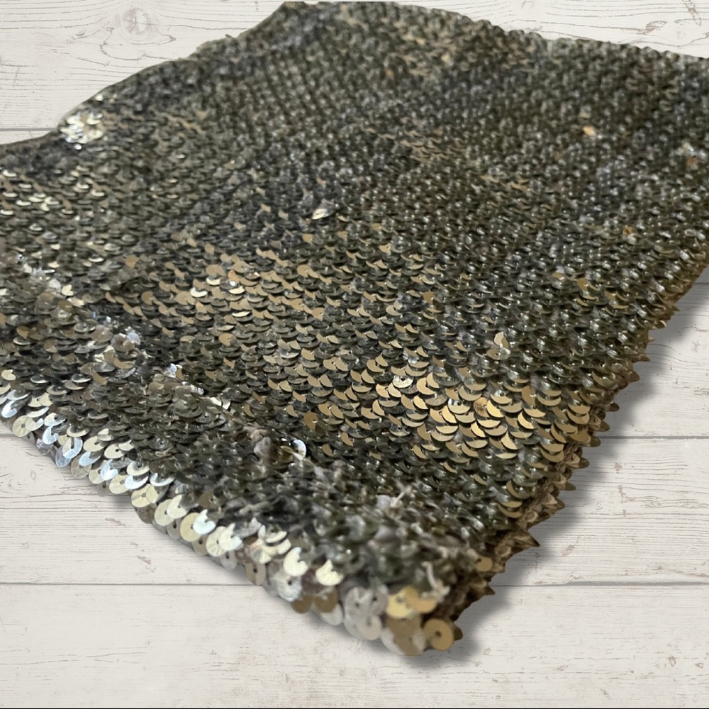Sequined silver strapless top